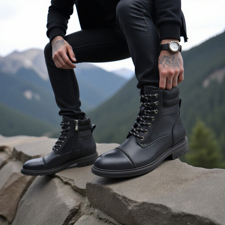 Paladin Black Leather Boots Mens Sole View | The Ashwell