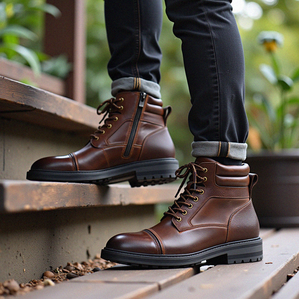 Paladin Brown Leather Boots Mens Detail View | The Ashwell