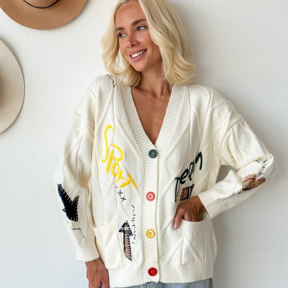 Zoe Embroidered Cardigan — front view