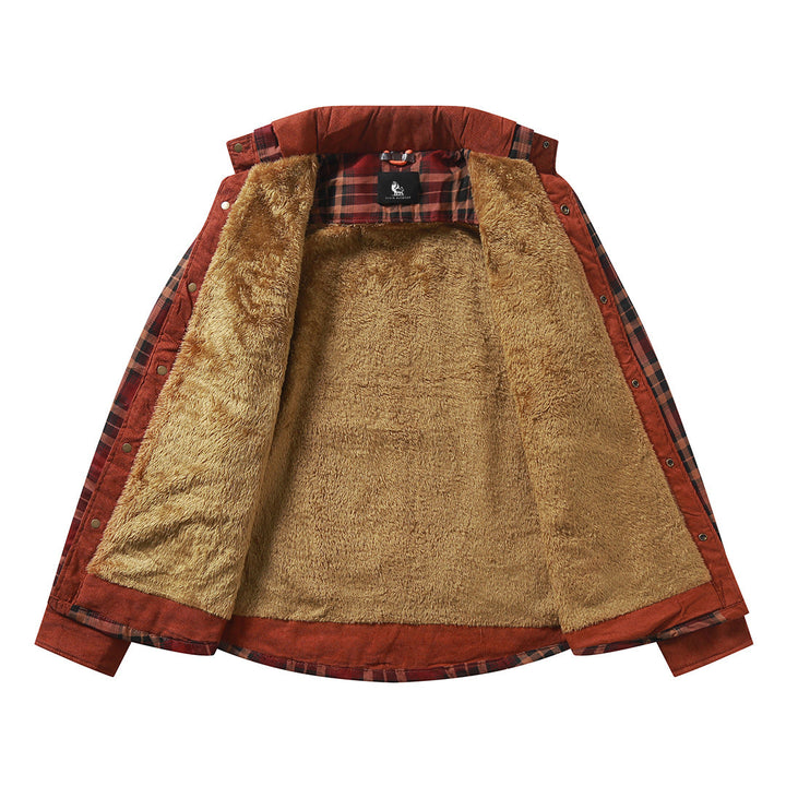 Plaid Shirt Jacket Classic Red Mens Detail View | The Ashwell