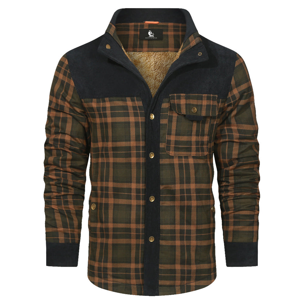 Plaid Shirt Jacket Navy Sandstorm Mens Side View | The Ashwell