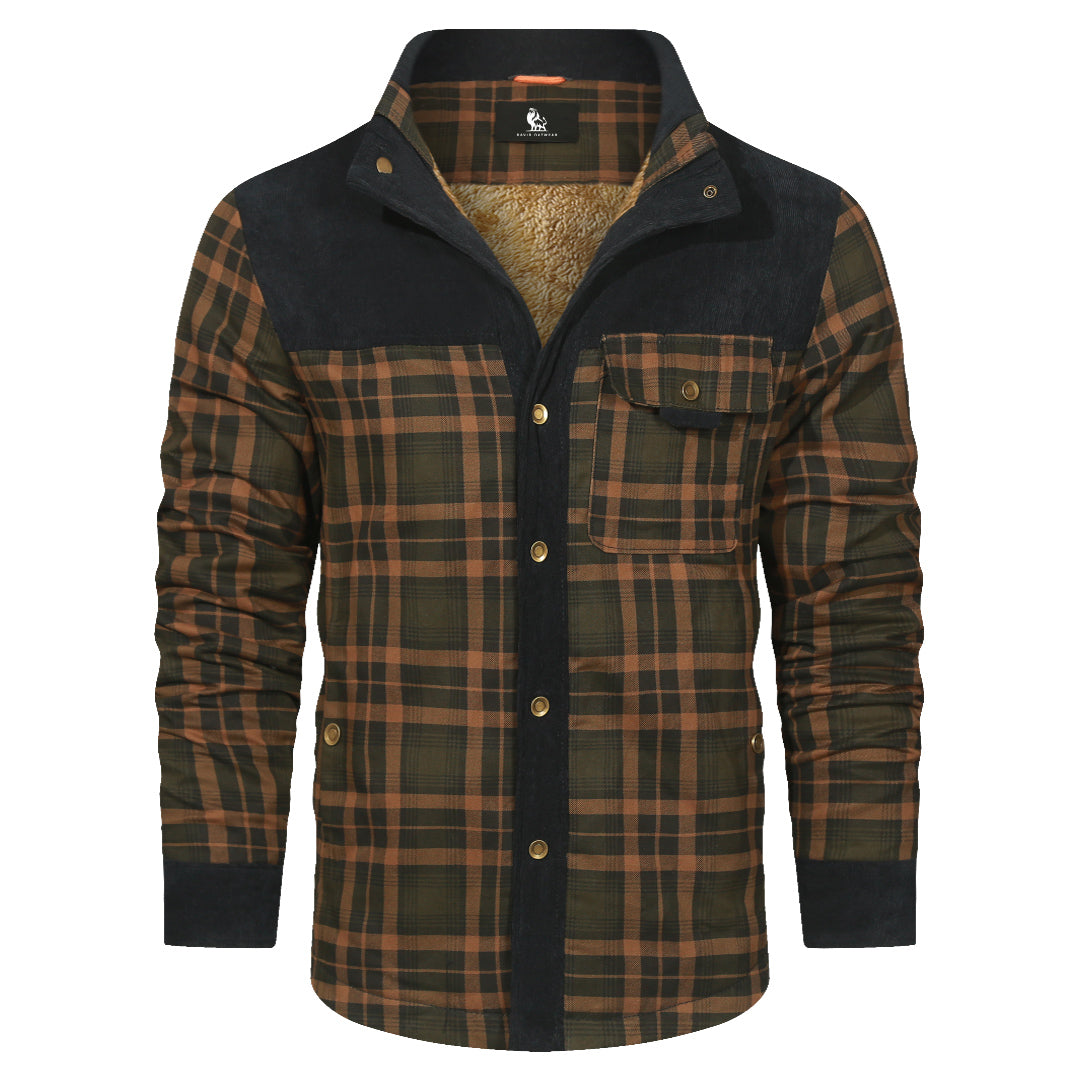 Plaid Shirt Jacket Navy Sandstorm Mens Side View | The Ashwell