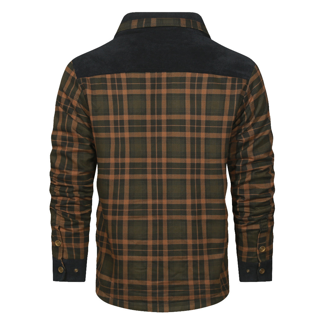 Plaid Shirt Jacket Navy Sandstorm Mens Back View | The Ashwell