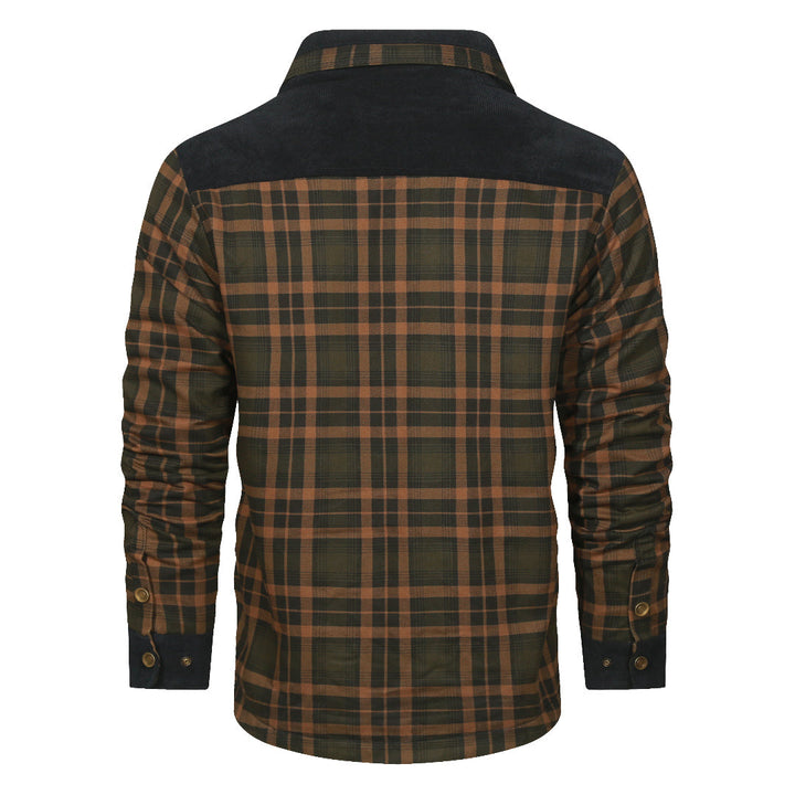 Plaid Shirt Jacket Navy Sandstorm Mens Back View | The Ashwell