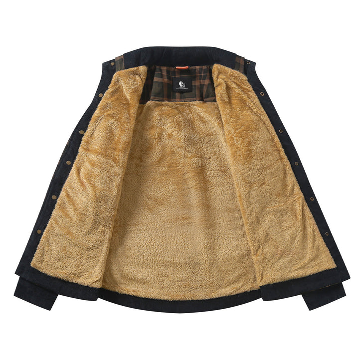 Plaid Shirt Jacket Navy Sandstorm Mens Detail View | The Ashwell