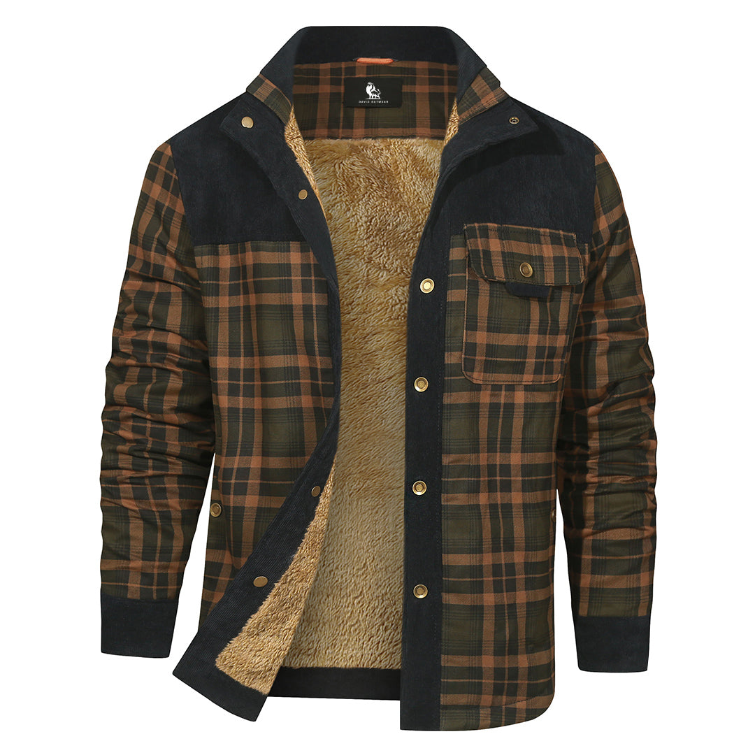 Plaid Shirt Jacket Navy Sandstorm Mens Front View | The Ashwell