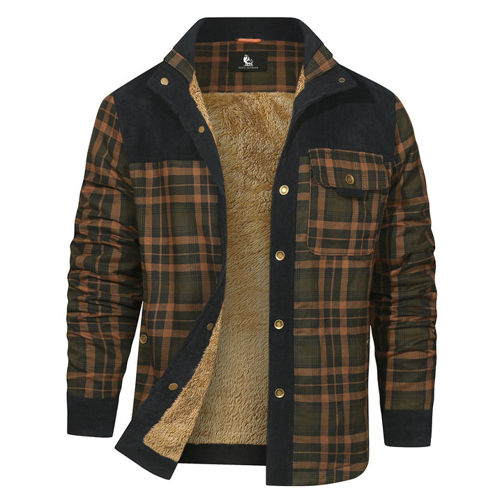 Plaid Shirt Jacket Navy Sandstorm Mens Front View | The Ashwell