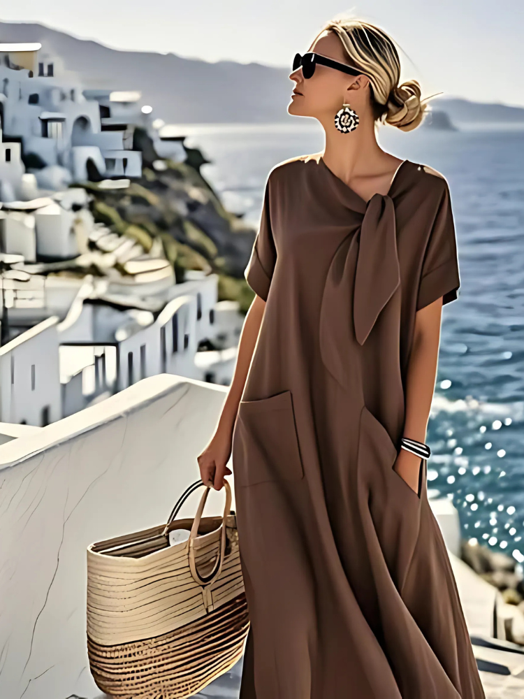 Ella Elegant Dress with Pockets — close-up view