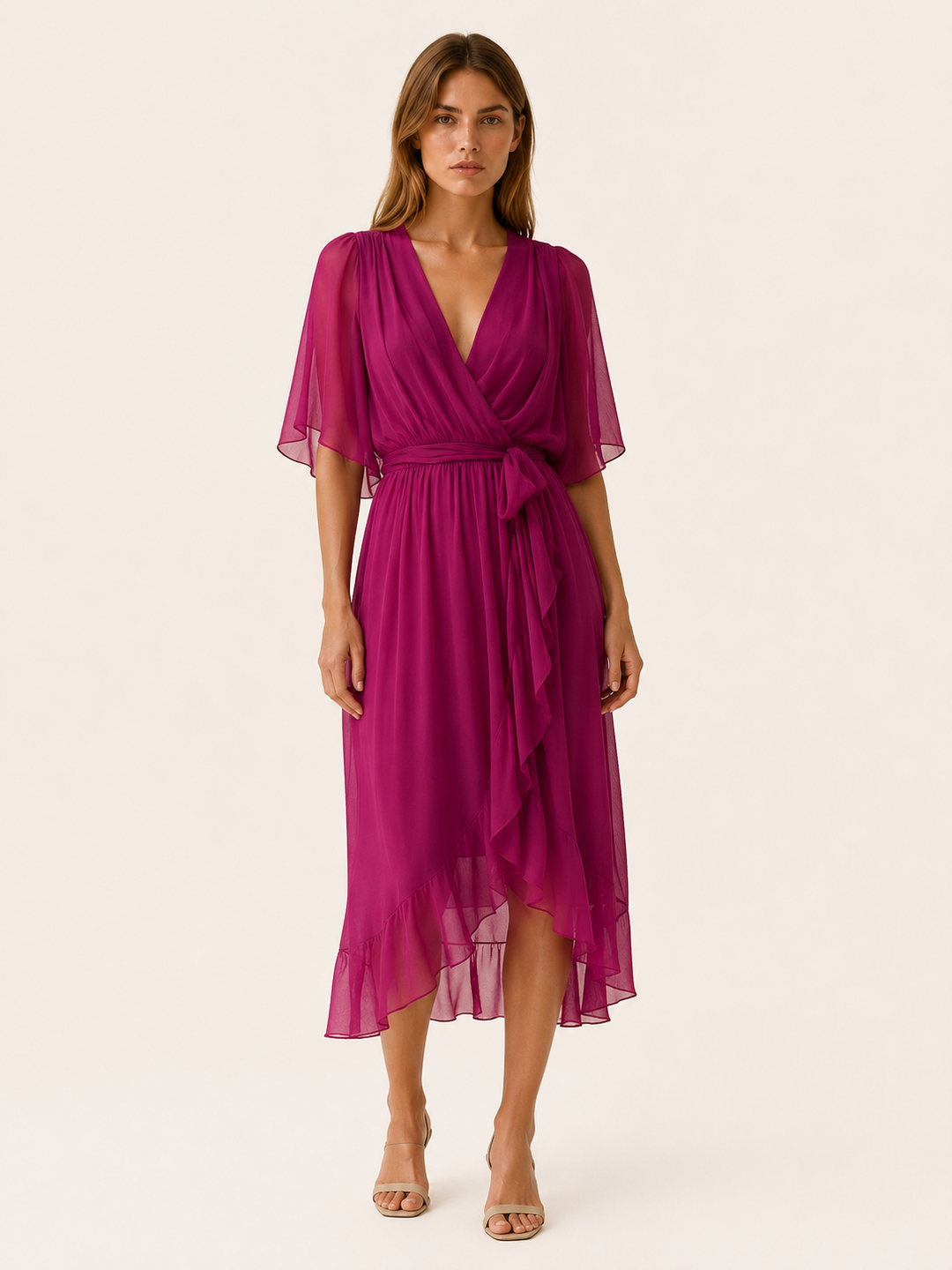 Green Wrap Midi Dress with Waist Tie – lifestyle