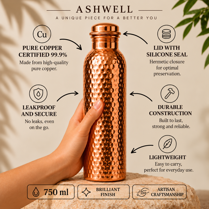 Botella de agua de cobre puro martillado - 34 oz