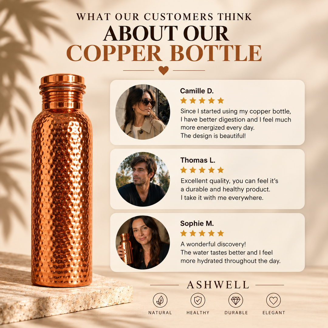 Botella de agua de cobre puro martillado - 34 oz
