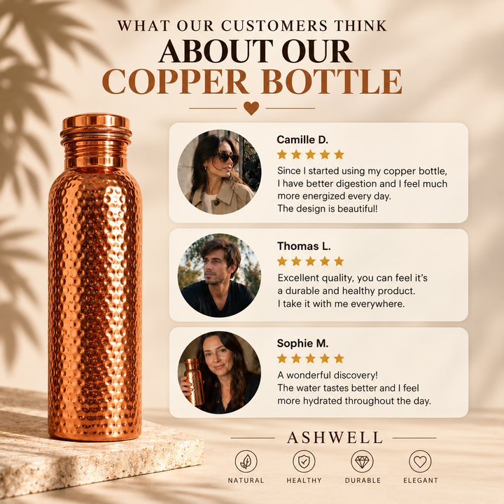Botella de agua de cobre puro martillado - 34 oz