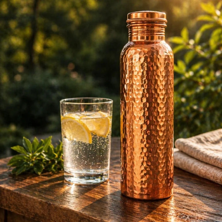 Botella de agua de cobre puro martillado - 34 oz