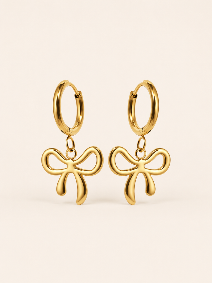 Quenby | Bow Hoop Earrings with Drop Charm
