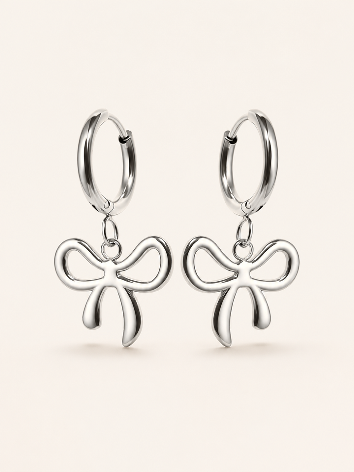 Quenby | Bow Hoop Earrings with Drop Charm