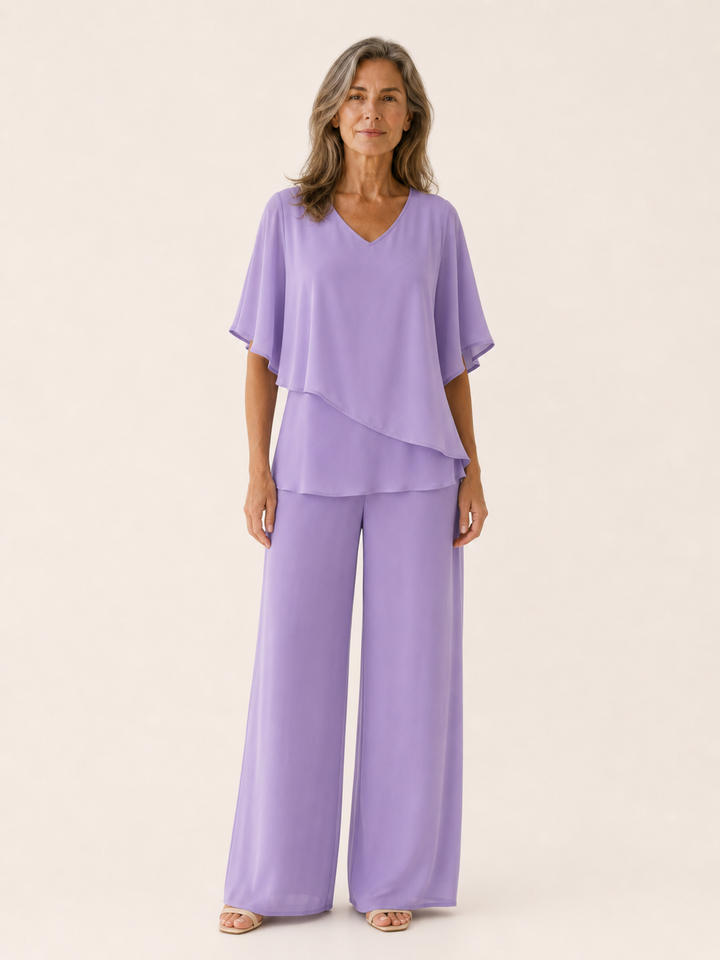 Renelle | Two Piece Trouser Set with Batwing Top