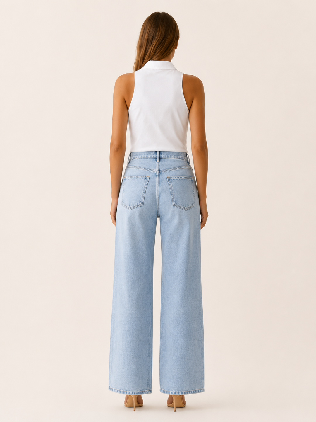 White Sleeveless Shirt with Collar and Button Front – side view