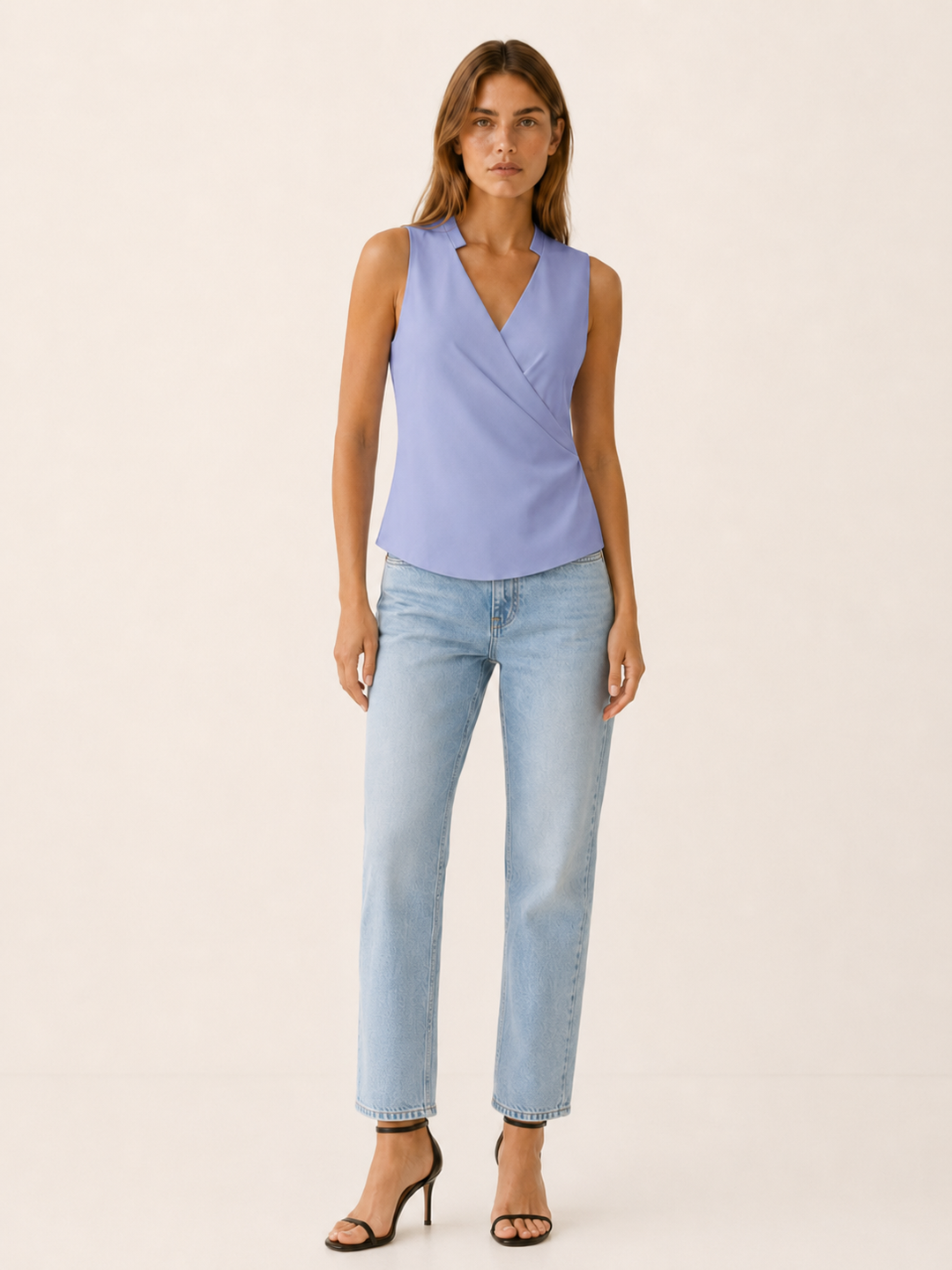 Black Sleeveless Wrap Top with V-Neckline – lifestyle