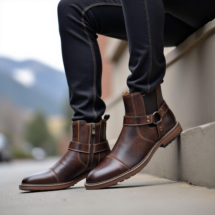 Roadster Saddle Brown Leather Boots Mens Top View | The Ashwell