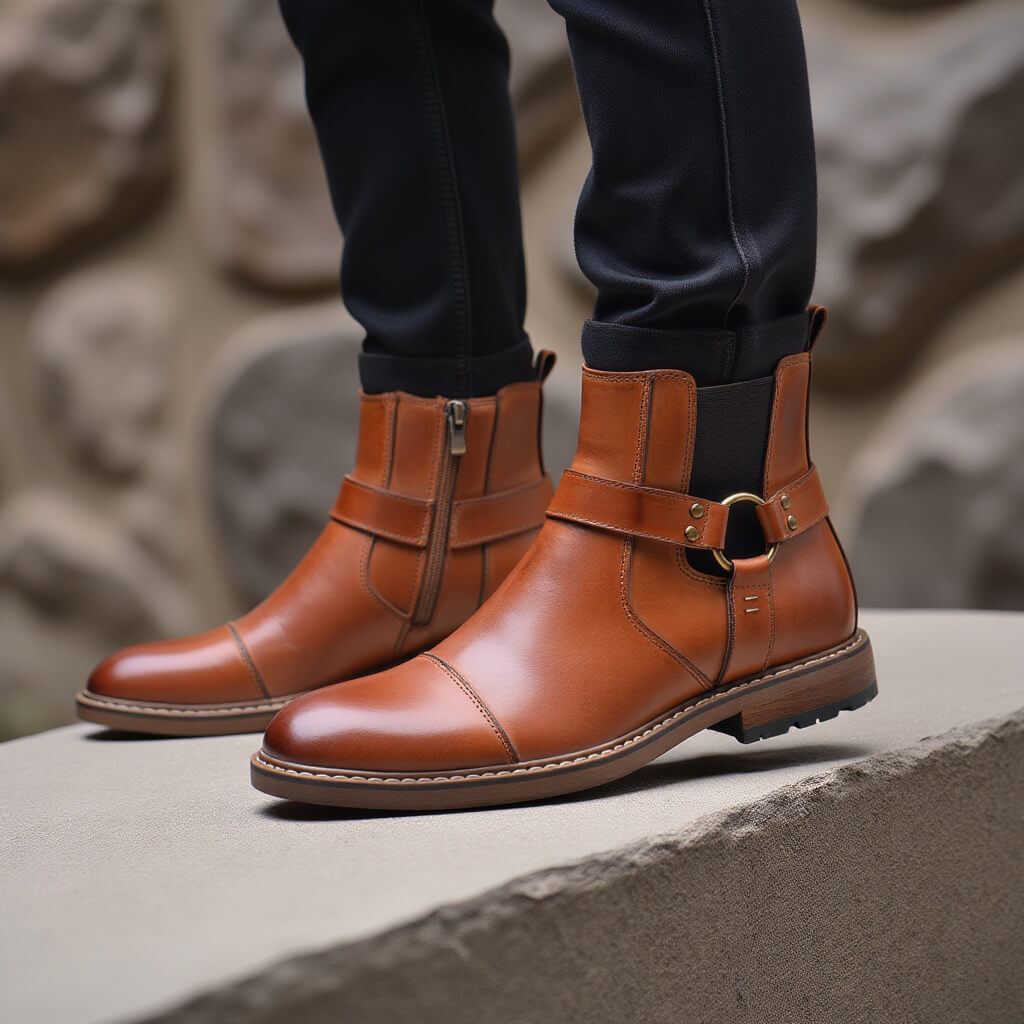 Roadster Chocolate Leather Boots Mens Lifestyle View | The Ashwell