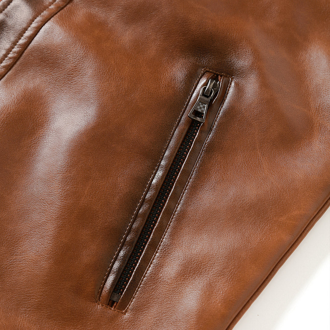 Roadster Black Leather Jacket Collar Detail | The Ashwell