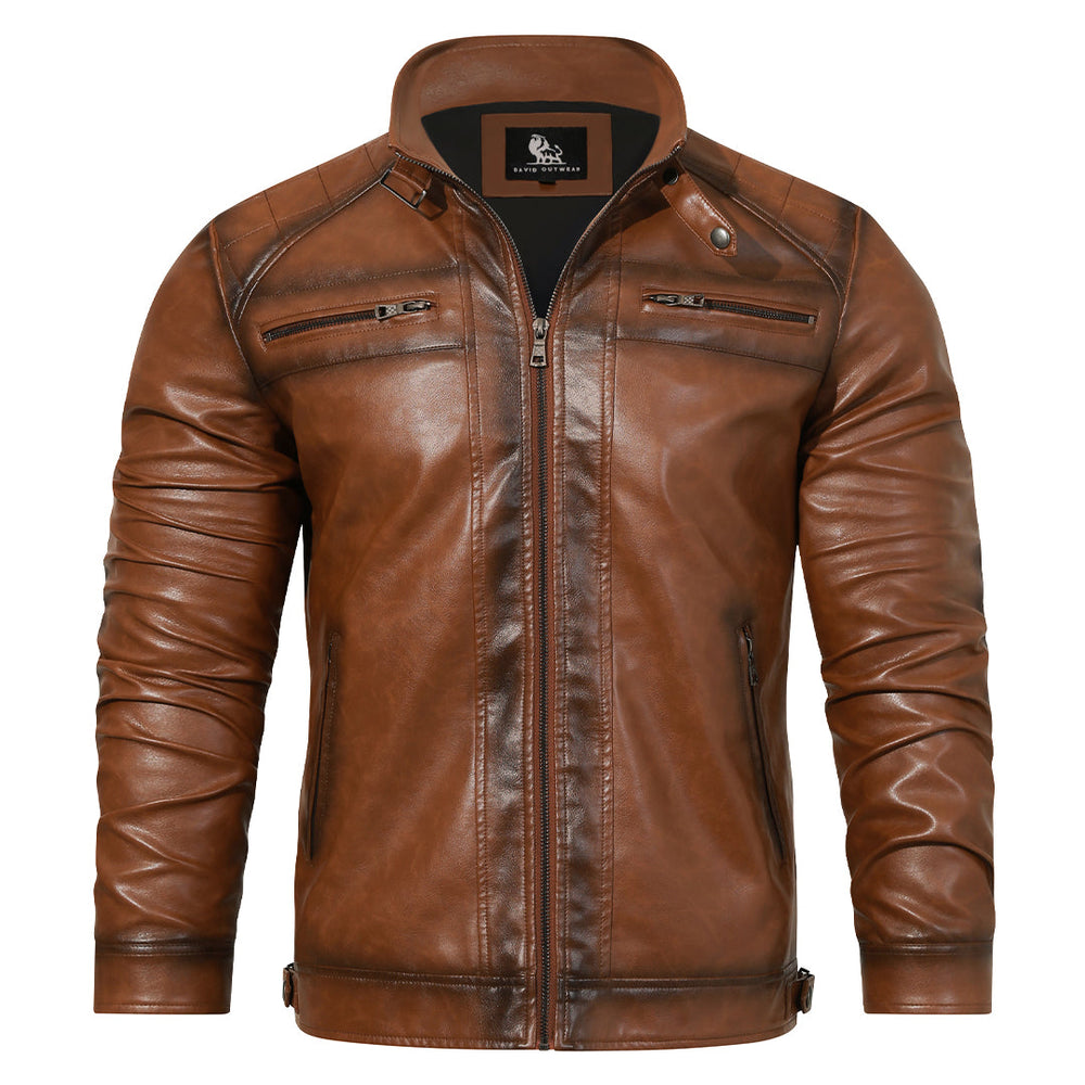 Roadster Black Leather Jacket Men Front View | The Ashwell