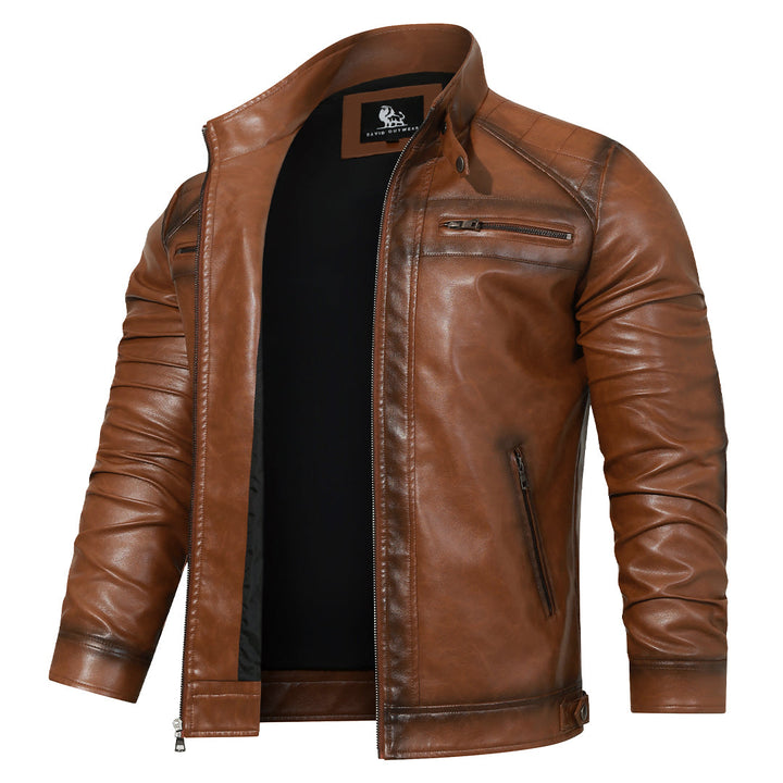 Roadster Black Leather Jacket Men Three Quarter View | The Ashwell