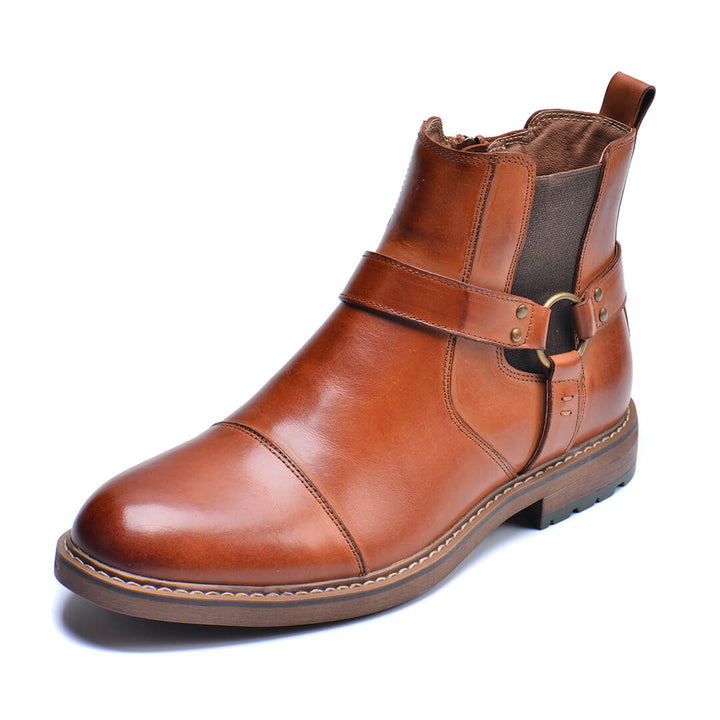 Roadster Chocolate Leather Boots Mens Side View | The Ashwell