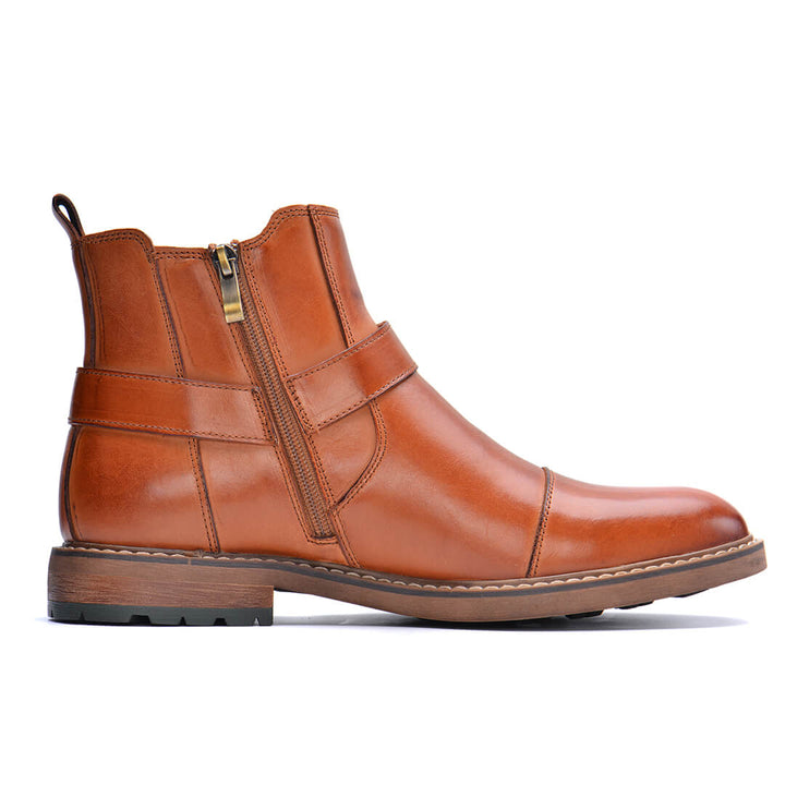 Roadster Chocolate Leather Boots Mens Front View | The Ashwell