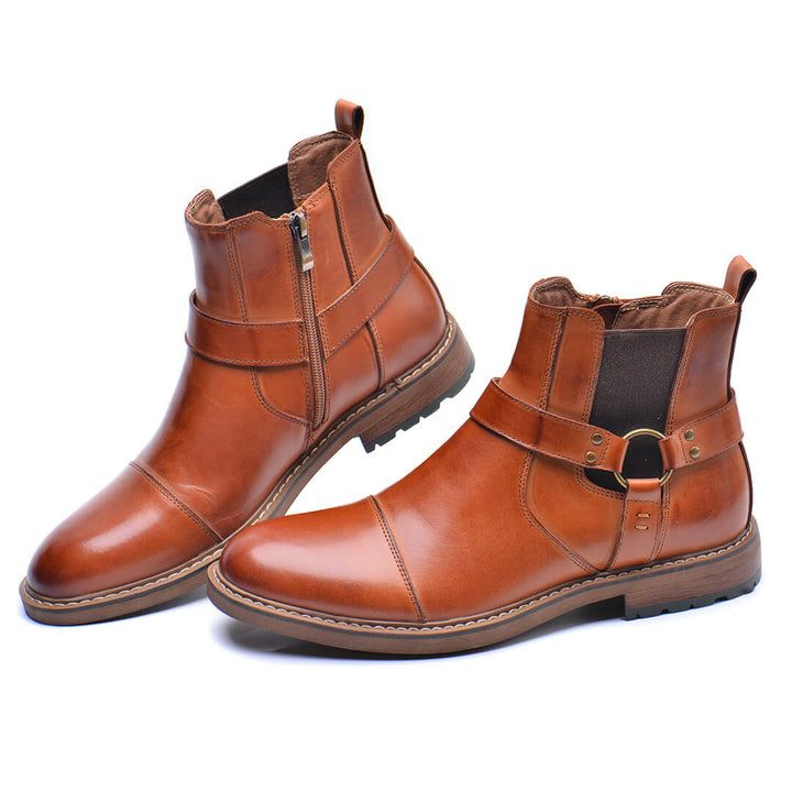 Roadster Chocolate Leather Boots Mens Pair View | The Ashwell