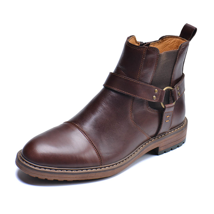 Roadster Coffee Leather Boots Mens Side View | The Ashwell
