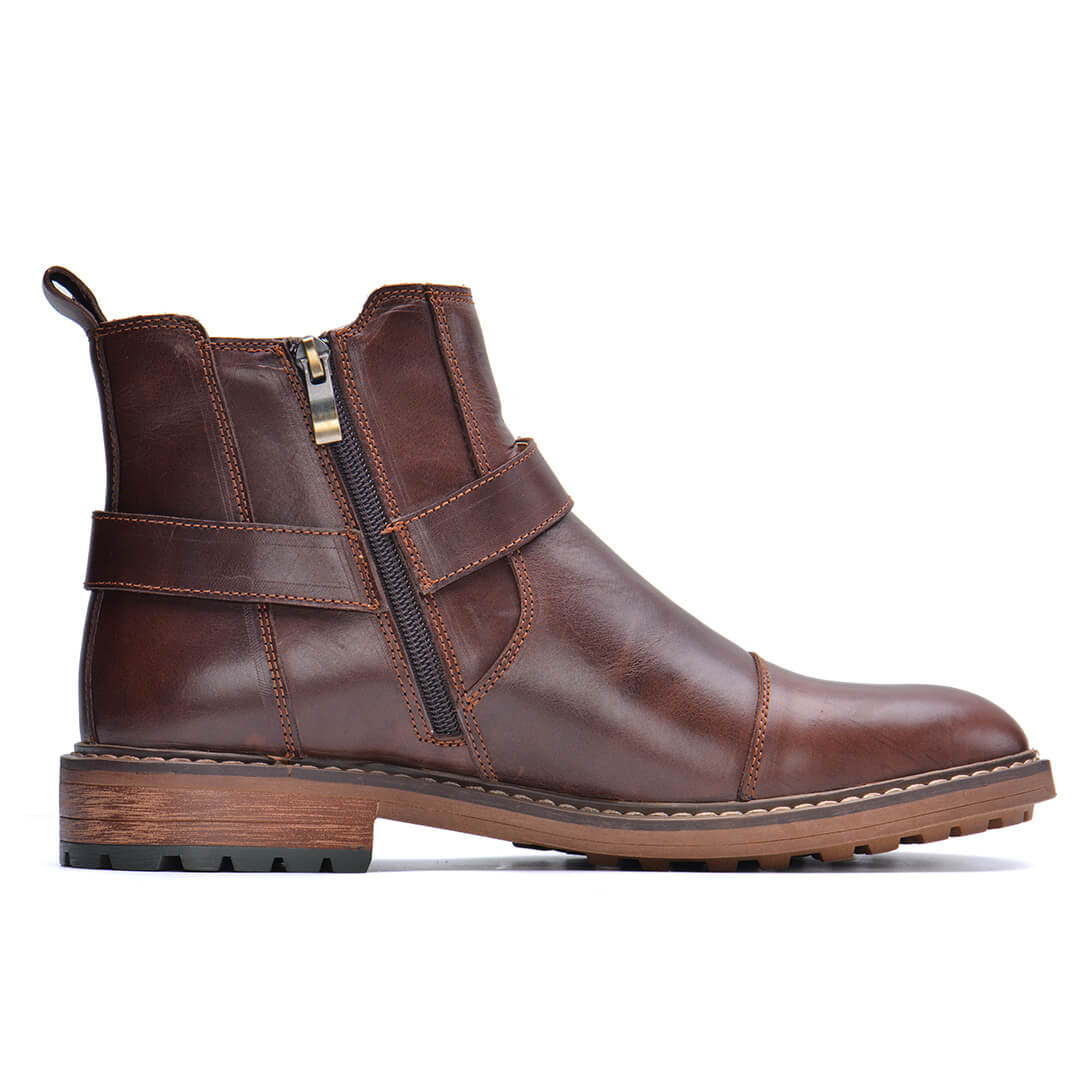 Roadster Coffee Leather Boots Mens Front View | The Ashwell