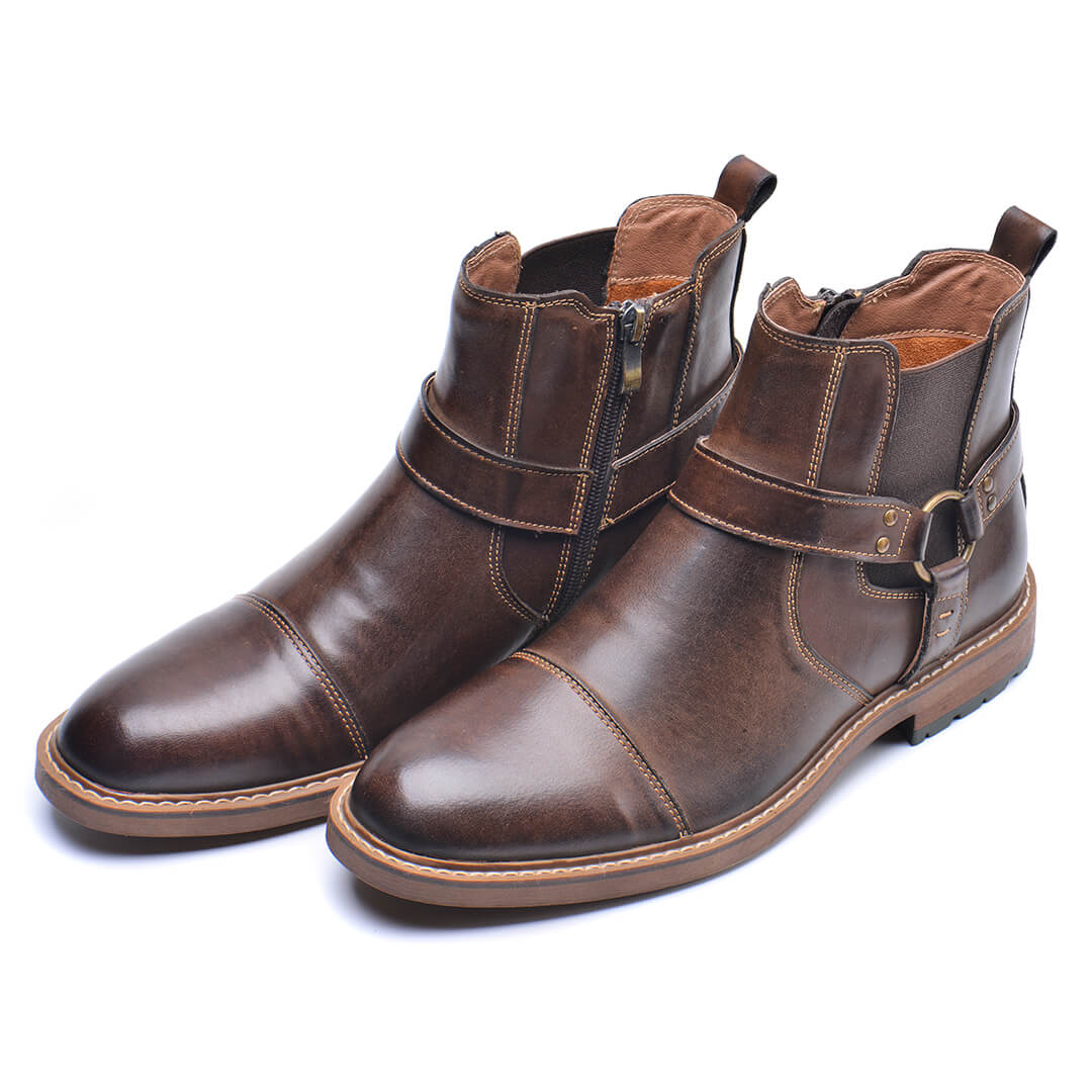Roadster Coffee Leather Boots Mens Pair View | The Ashwell