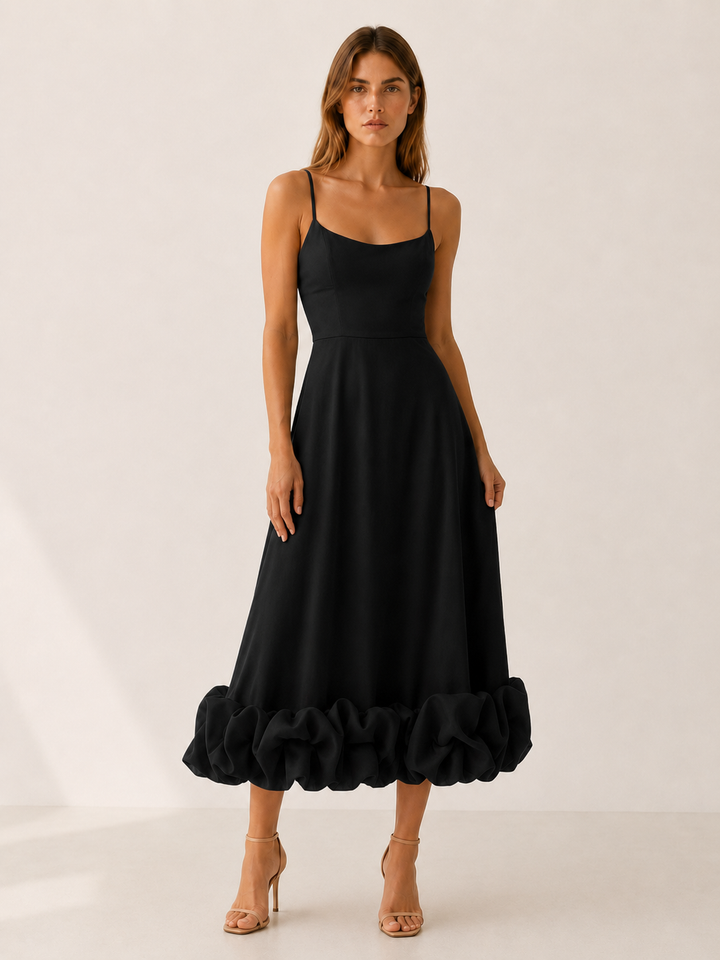 Pink Midi Dress with Ruffle Hem – close-up