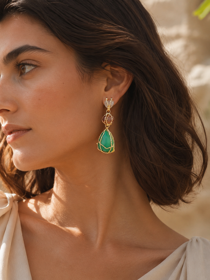 Sabra | Gemstone Dangle Earrings with Gold Detail