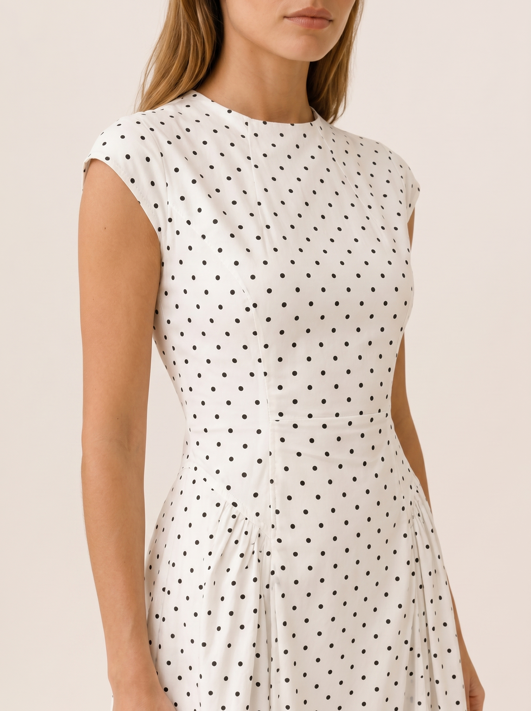 Black Polka Dot Maxi Dress with Cap Sleeves – detail view