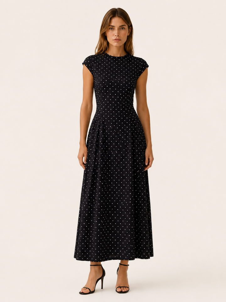 Black Polka Dot Maxi Dress with Cap Sleeves – lifestyle