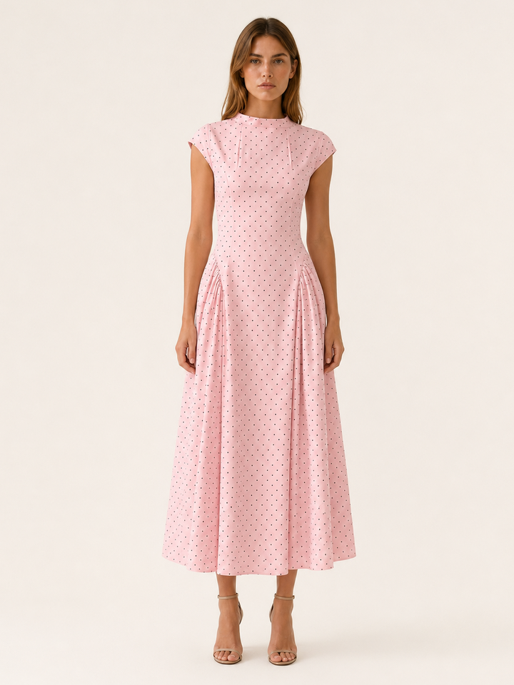 Black Polka Dot Maxi Dress with Cap Sleeves – full length view