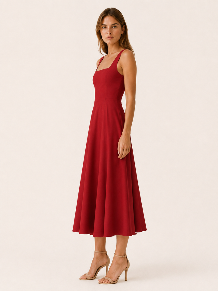 Light Green Square Neck Midi Dress with Wide Straps – side view