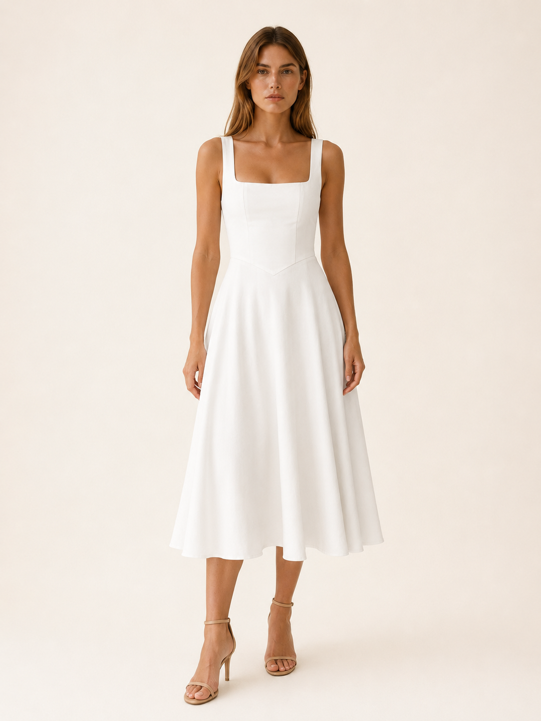 Light Green Square Neck Midi Dress with Wide Straps – lifestyle