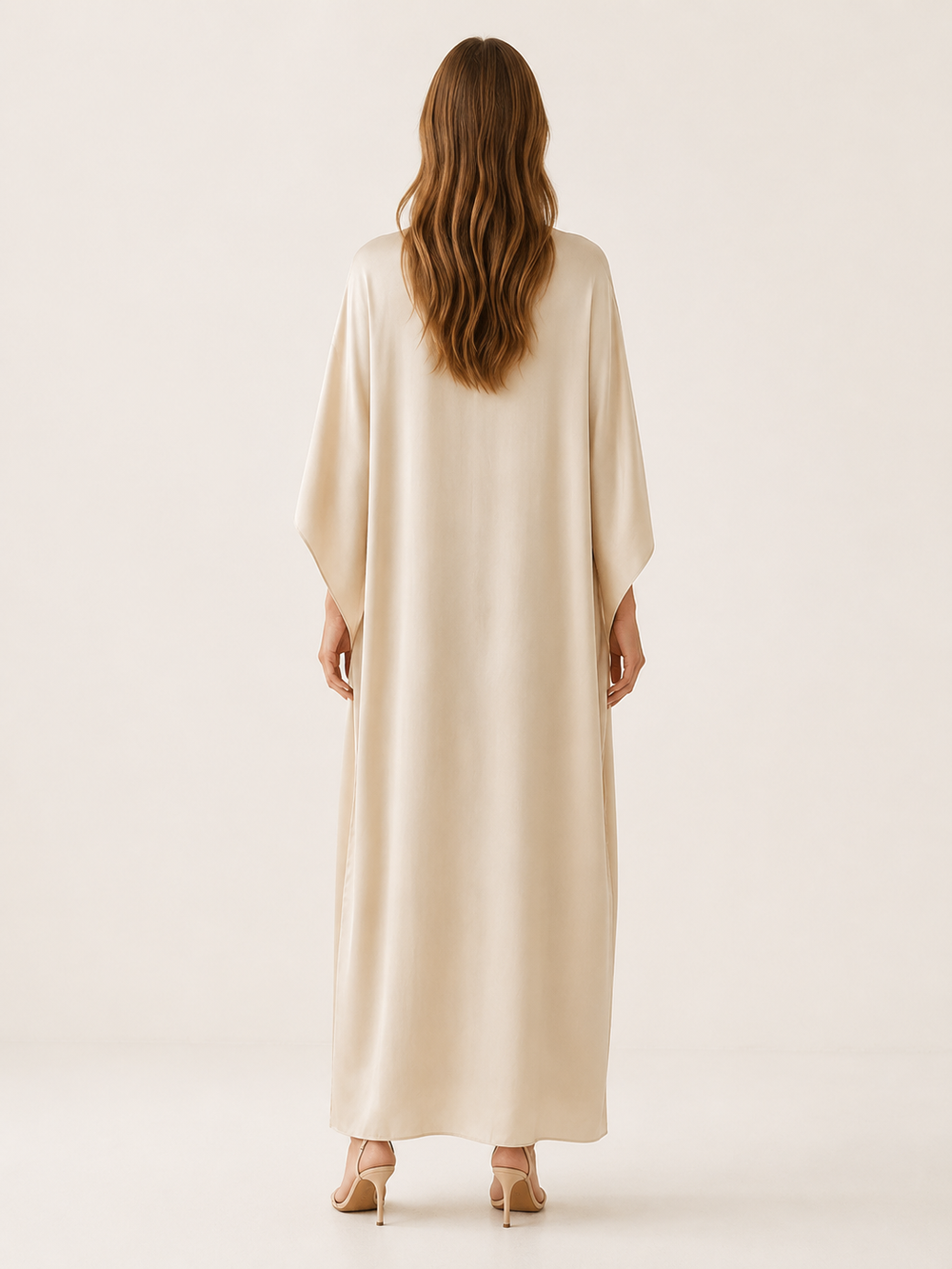 White Draped Sleeve Abaya with Maxi Length – side view