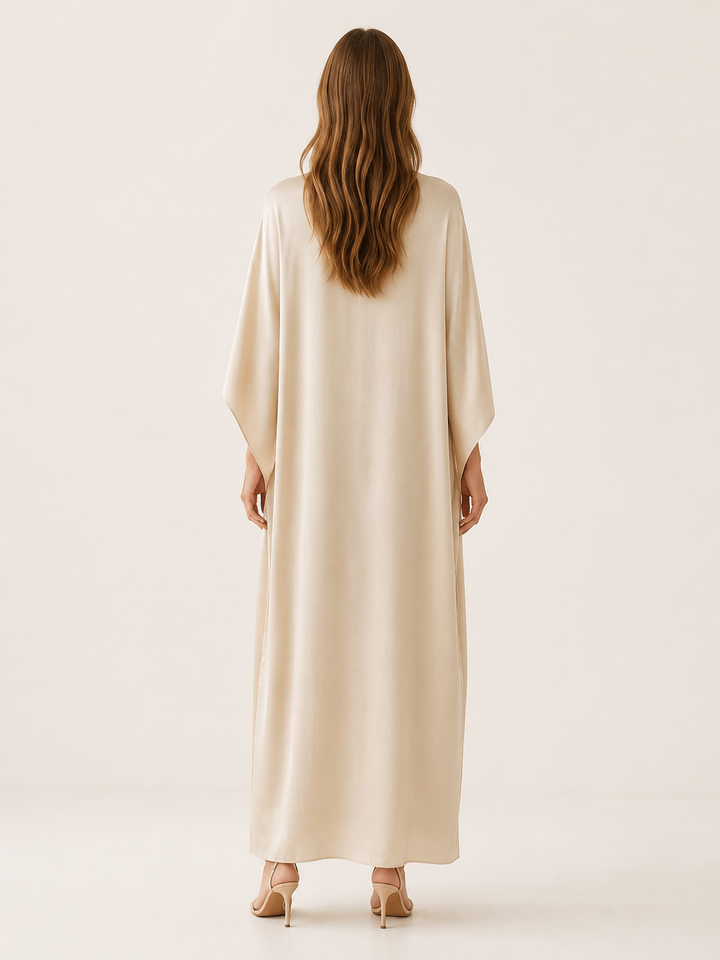 White Draped Sleeve Abaya with Maxi Length – side view