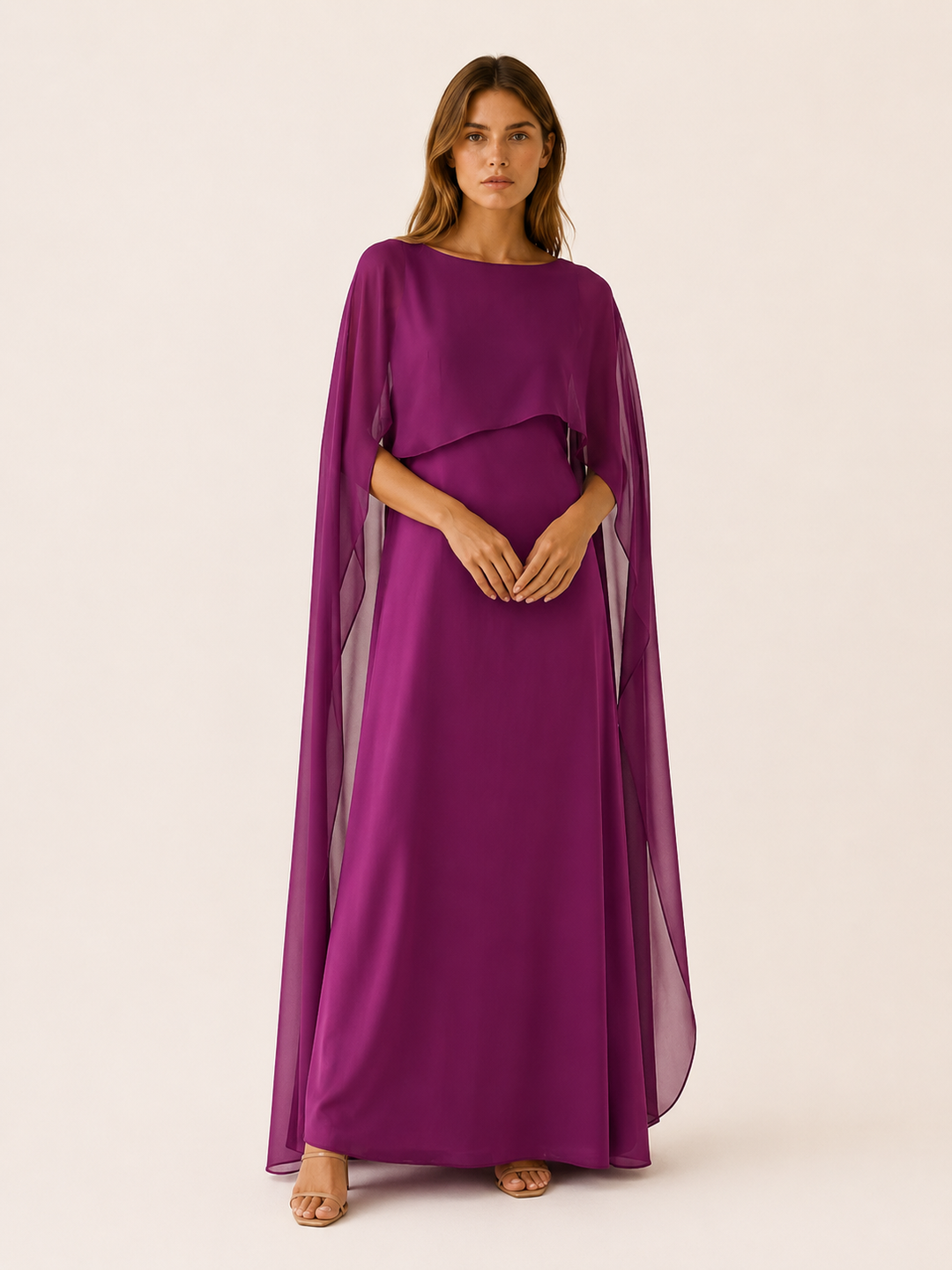 White Draped Sleeve Abaya with Maxi Length – full length view