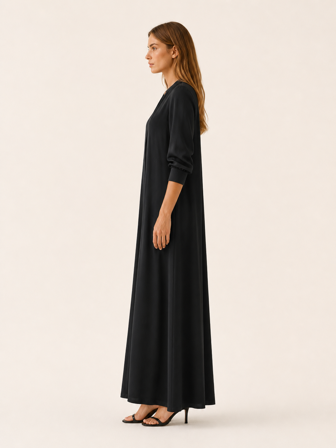 Black Loose Fit Maxi Dress with Long Sleeves – side view