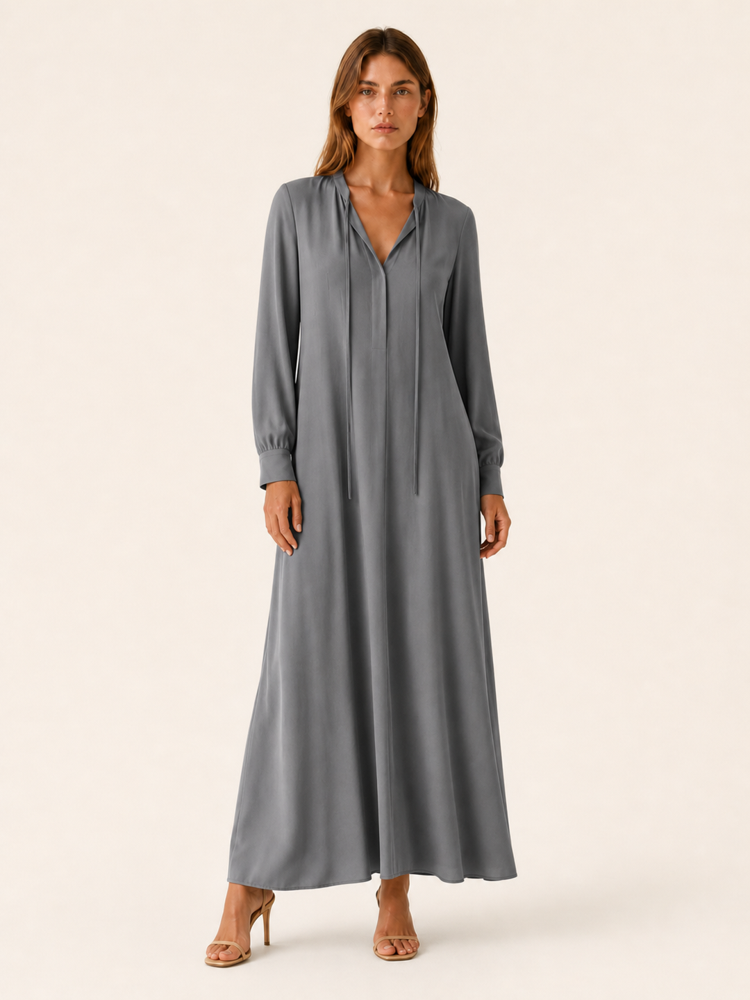 Black Loose Fit Maxi Dress with Long Sleeves – full length view