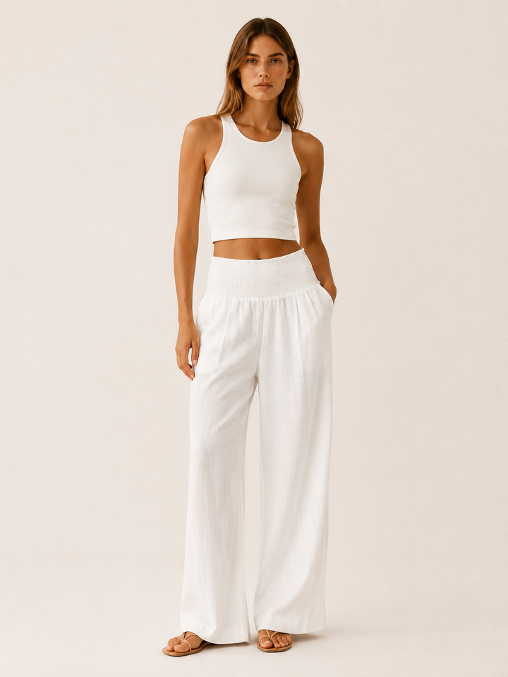 Sorrel | Wide Leg Beach Trousers with Smocked Waist