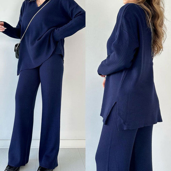 Lily Comfortable V-neck Co-ord Set — back view