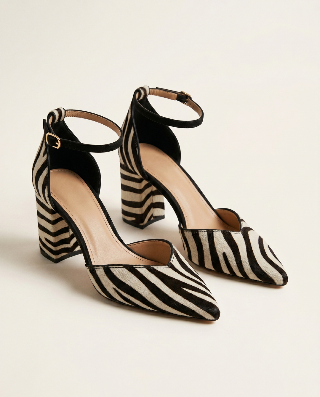 Sylva | Zebra Print Heels with Ankle Strap