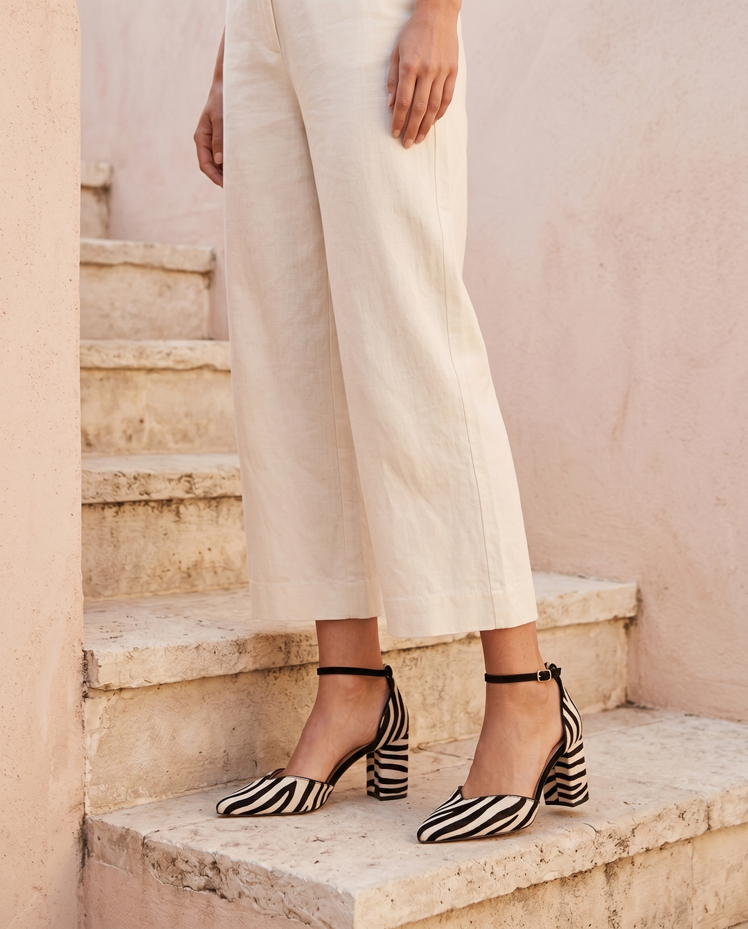 Sylva | Zebra Print Heels with Ankle Strap