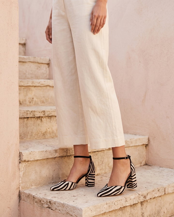 Sylva | Zebra Print Heels with Ankle Strap